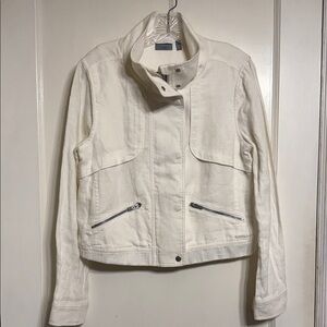 Athleta Off-White Linen Utility Jacket with Zip Pockets